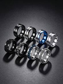 8PCS Simple Polished Stainless Steel Men's Rings, Punk Chain Spinner Rings, Versatile Men Jewelry For Daily Party Business Banquet - Multicolor - View 4