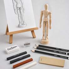 11-Piece Manikin Sketch Set, Adjustable Wooden Figure With Graphite Pencils, Charcoal Sticks & Blending Tools, Ideal For Anatomy, Gesture & Proportion Practice, Perfect For Artists, Students & Hobbyists - Sets - View 5