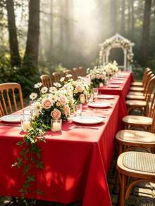 1pc Flat Rectangular Tablecloth - Stain Resistant & Wrinkle-Free Polyester Tablecloth, 150 X 259cm (Approx. 59 X 102 Inches) Suitable For Kitchen Dining/Party/Wedding Indoor And Outdoor Use (Red) - Red - View 6
