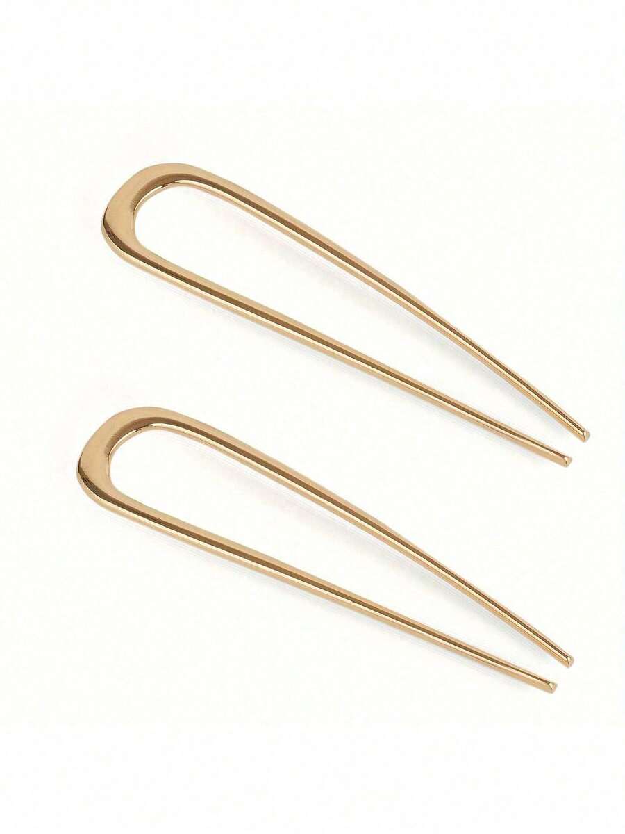 3/2/1pc Large Elegant Gold U-Shaped Metal Hair Clips, Suitable For Thick Long Hair, Hair Clips Hair Sticks - Multicolor - View 1