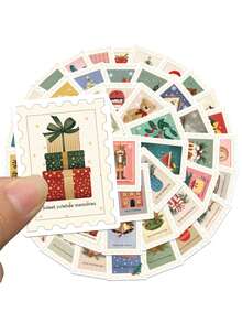 50pcs/Set Retro Merry Christmas Aesthetic Stickers, Decorative Decals For Stationery Notebook Luggage Laptop Guitar Fridge Phone Teens Sticker - Sets - View 7