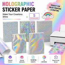 5/10 Sheets A4 Holographic Laser Self-Adhesive Cold Laminating Film Set, Multiple Vibrant Rainbow Glitter Laser Craft Paper, 5 Laser Pattern Designs, Bright And Transparent Colors, Flexible And Easy To Cut, Suitable For DIY Crafts, Scrapbooking, Card Making, Gift Wrapping, Children's Art Projects, Meeting Various Creative Handmade Decoration Needs - View 3