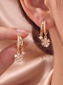 2pcs/Set Gentle Style Earrings, Elegant Earrings For Women, Suitable For Commuting, Dating, Party, Travel - Flower - View 2