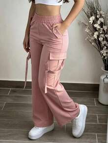 Autumn Back To School Commute Cargo Pocket Casual Sports Long Pants Pink - Pink - View 1