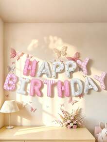 13pcs 16 Inch Fabric Happy Birthday Letter Balloon Set, Suitable For Birthday Party, Baby Shower, Theme Party, Princess Theme Party Decoration - Multicolor - View 2