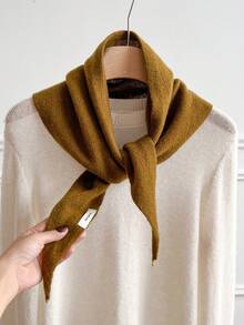 1PC Women's Minimalist Solid Color Regular Style Wool Scarf, Pashmina Scarf, Autumn/Winter College Style Shawl, Suitable For Seasonal Transitions, Daily Wear, Windproof And Warm, New Year Gift - Autumn Yellow Brown - View 3