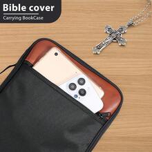 GERMUN Funda para Biblia con Asa Duradera, Estuche de Transporte para Libros, Bolsa de Iglesia para Biblia, Protectora con Bolsillo con Cremallera, Accesorios y Suministros para Biblia, Protector de - Marrón BL - Ver 4