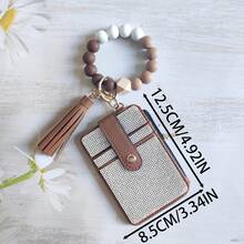 1pc Rhinestone Card Holder Keychain, Multi-Slot Card Sleeve With Zipper Coin Purse, Silicone Bead Wrist Strap Tassel Charm, Portable Carry-On Storage Bag, Multiple Colors Available, Store Bank Cards, IDs, Coins, Commute Travel Carry-On, Daily Office Practical Accessory, Compact Space-Saving, Sturdy And Secure - Multicolor - View 2