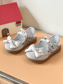 Girls Polka Dot Bow Ballet Shoes Hook & Loop Soft Sole Anti-Collision Toddler Shoes - Silver - View 6