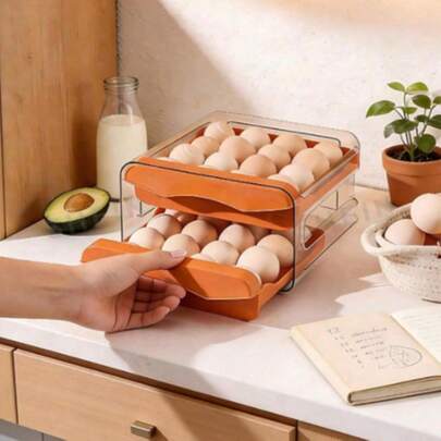 32-Grid Double-Layer Drawer-Type Transparent Fresh-Keeping Egg Box Stackable Egg Holder Storage Box For Home Refrigerator