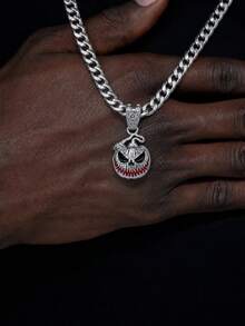Men Halloween Pumpkin Face Pendant Necklace, Hip Hop Enamel Rhinestone Cuban Chain Necklace, Gothic Party Costume Jewelry Gift - Pumpkin Head Pendant - View 4
