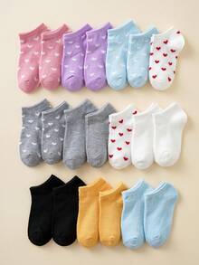 20/10 Pairs 1-12 Years Old Girls Fashion Heart Pattern Combination Shallow Boat Socks Versatile Short Socks - Multicolor - View 5