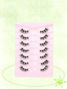 7Pairs Half Lashes Natural Look Wispy False Eyelashes 3D Fluffy Faux Mink Lashes Wispy Cat Eye Lashes Look Like Extensions Soft Fake Lashes - Black - View 3