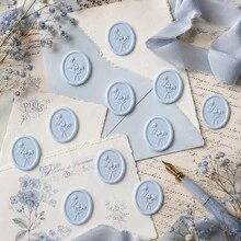 3D 花卉蠟封貼紙 25入 優雅奶油白自黏封印貼，適用於婚禮邀請函、信封、禮物包裝、聖誕卡片與手工藝品，淺藍色 - 淺藍色 - 查看 9