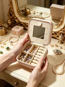 1pc Large Capacity Jewelry Box, Jewelry Storage Box, Multi-Function Jewelry Display Box, Jewelry Box With Mirror, Women's Gift, Christmas Gift, Travel Essential - Multicolor - View 7