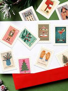 50pcs/Set Retro Merry Christmas Aesthetic Stickers, Decorative Decals For Stationery Notebook Luggage Laptop Guitar Fridge Phone Teens Sticker - Sets - View 10