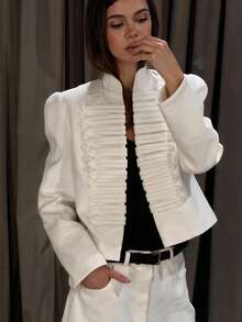 女款優雅女士街頭風開襟針織外套，附門襟與編織飾邊，白色 - 白色 - 查看 1