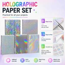 5/10 Sheets A4 Holographic Laser Self-Adhesive Cold Laminating Film Set, Multiple Vibrant Rainbow Glitter Laser Craft Paper, 5 Laser Pattern Designs, Bright And Transparent Colors, Flexible And Easy To Cut, Suitable For DIY Crafts, Scrapbooking, Card Making, Gift Wrapping, Children's Art Projects, Meeting Various Creative Handmade Decoration Needs - View 6