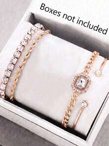 JasonRolls 5pcs Set, Elegant Women's Watch, Fashionable Luxury Gold Square Dial With Unique Design, Numeric Scale, Metal Alloy Strap, Suitable For Daily Wear, Holiday Parties, Back To School, Weddings And Other Occasions, Also The Best Holiday Gift For Girlfriend And Mother - Gold - View 7