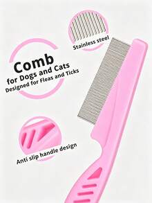 Flea And Tick Comb, Stainless Steel Dog And Cat Grooming Comb (Round Teeth), Double-Sided Professional Pet Tear Stain Remover, Detangling Tool, Suitable For Small, Medium And Large Pets - Multicolor - View 2