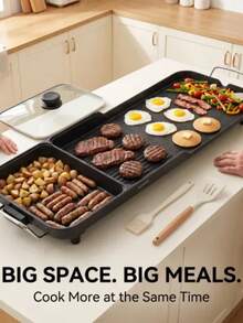 2-In-1 Electric Grill With Hot Pot, Extra Large Indoor BBQ Grill Griddle Combo, 5-Level Adjustable Temperature Multi-Function Tabletop Grill, Nonstick Cooking Station With Kitchen Utensil Gift Set - US B Type Plug(110-127V) - View 8