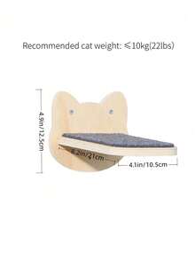 1pc Cat Wall Shelf Steps, Cat Head Shaped Wooden Climbing Rack With Felt Scratching Pad, Wall-Mounted Indoor Cat And Kitten Furniture - Apricot - View 6