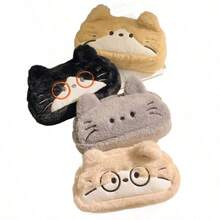 1pc Cute Glasses Cat Animal Plush Pencil Case, Stationery Storage Box, Stationery Storage Bag, Large Capacity Durable, Cat & Dog Pattern, Suitable For School Activities And Holiday Gifts - Multicolor - View 9