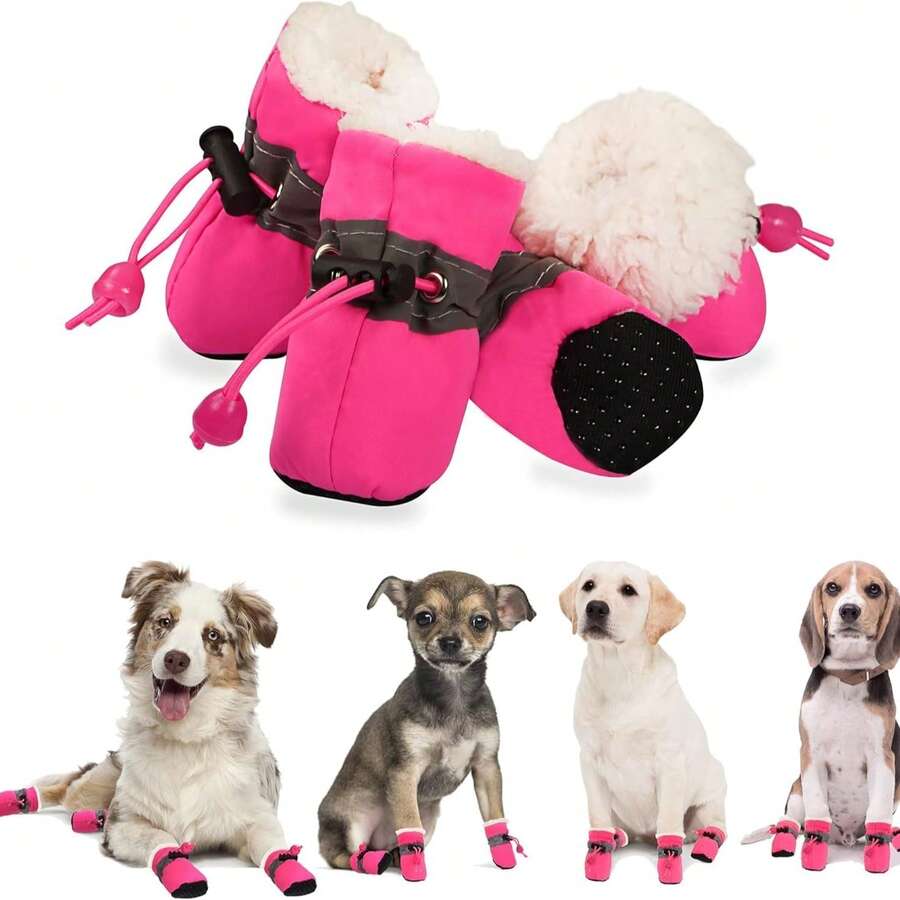Premium Drawstring Closure Pet Boots, Reflective Strip Decoration, Fine Stitching Craftsmanship, Adjustable Drawstring Buckle, Anti-Slip Paw Protection Socks Shoes, Suitable For Small Dogs - Pink - View 1