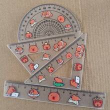 4pcs/Set Capybara Acrylic Ruler Set: High-Quality Protractor, Ruler And Compass - Perfect For School Or Office - Bring Fun To Your Workspace! Back To School Season - Multicolor - View 9