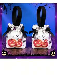 Halloween Pumpkin Drawstring Gift Bag, Handheld Trick Or Treat Bag, Party Candy Gift Storage Packaging Bag - One Size Fits All - View 6