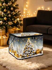 Christmas Tree Print Storage Box With Zipper And Handle, Christmas Decoration Organizer Storage Container, Suitable For Home, Closet, Bedroom Decoration - Multicolor - View 8