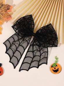 1/2pcs Women's Dark Halloween Style Black Bat Spider Web Lace Bow Ponytail Hair Clip, Christmas Gift - Multicolor - View 4