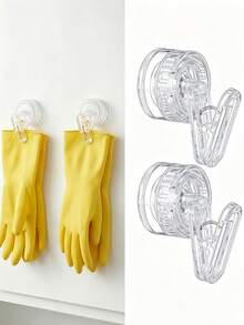 Rotating Suction Cup Storage Rack, Drill-Free Damage-Free Clip, Can Hang Gloves & Towels, Washable Design, High Load Bearing Hook Holder, Multi-Function Hook - Multicolor - View 2