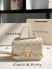 Carit & Koty 1件女款手提包，2026新款，壓紋金屬扣PU皮革斜挎包，適合日常休閒、約會與聚會，錢包 - 白色 - 查看 2