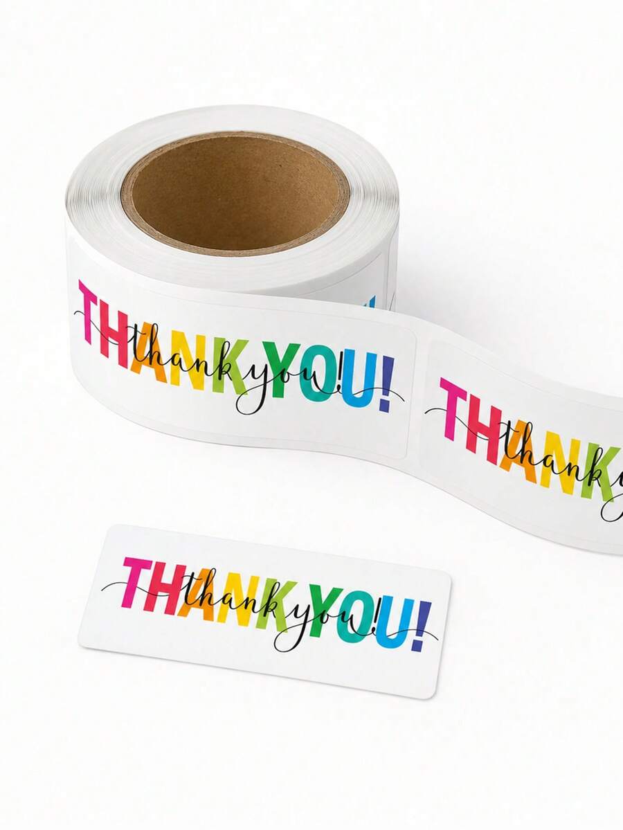 1pc Rainbow Thank You Stickers Roll, Colorful Appreciation Labels, Cute Boutique Packaging Seals, Small Business Gift Wrapping, Party Favor Decoration Supplies - Multicolor - View 1