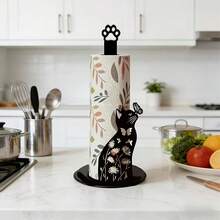 2D Flat Design Cute Black Cat & Butterfly Acrylic Paper Towel Holder, Kitchen Countertop Roll Paper Rack, Cat Lover Decor, Vintage Farmhouse Style Bathroom Standing Paper Towel Holder, Creative Animal Silhouette Design, High-Value Home Storage Rack - Multicolor - View 2