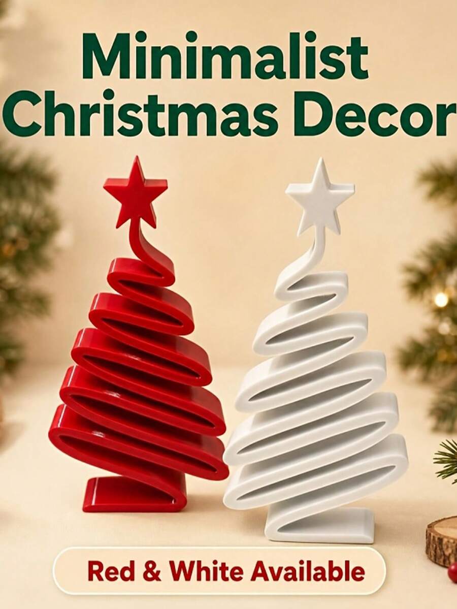 1/2/4pcs Minimalist Modern Small Christmas Tree Desktop Decor, Elegant Compact Christmas Tree Ornament With Branches, Suitable For Living Room, Dining Table, Hallway, Cabinet, Lightweight Plastic Holiday Decoration, Suitable For Small Spaces, Year-Round Use - Regular Model - View 1