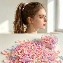 511pcs Pink Macaron Color Thickened & Widened Hair Ties, Non-Damaging, Ideal Holiday Gift For Hair Styling - Multicolor - View 3
