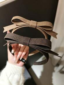 1pc Thin Fabric Bow Headband For Women, Fashionable Elegant Versatile Solid Color Non-Slip Hair Hoop For Bangs And Loose Hair - Multicolor - View 1