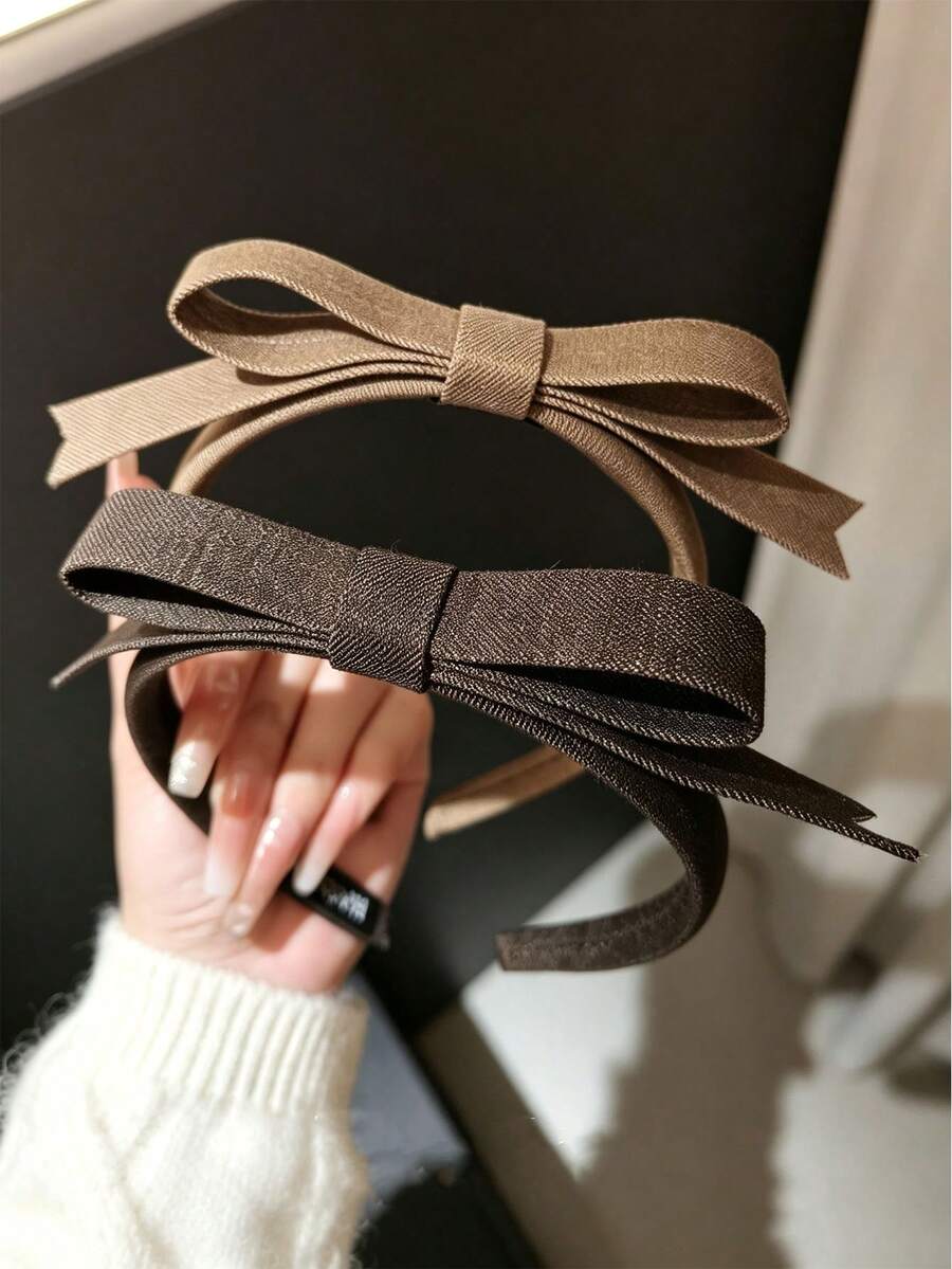 1pc Thin Fabric Bow Headband For Women, Fashionable Elegant Versatile Solid Color Non-Slip Hair Hoop For Bangs And Loose Hair - Multicolor - View 1