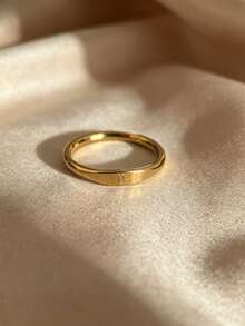 1pc Women's Smooth Gold Letter Embossed Dome Ring, Minimalist Daily Wearable Stackable Fashion Accessory - Letter a - View 2