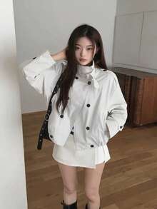 Korean Style Fashion Design Double Breasted Jacket Autumn Winter New Popular Item French Slouchy Chic Versatile Short Women's Top - Grey - View 1