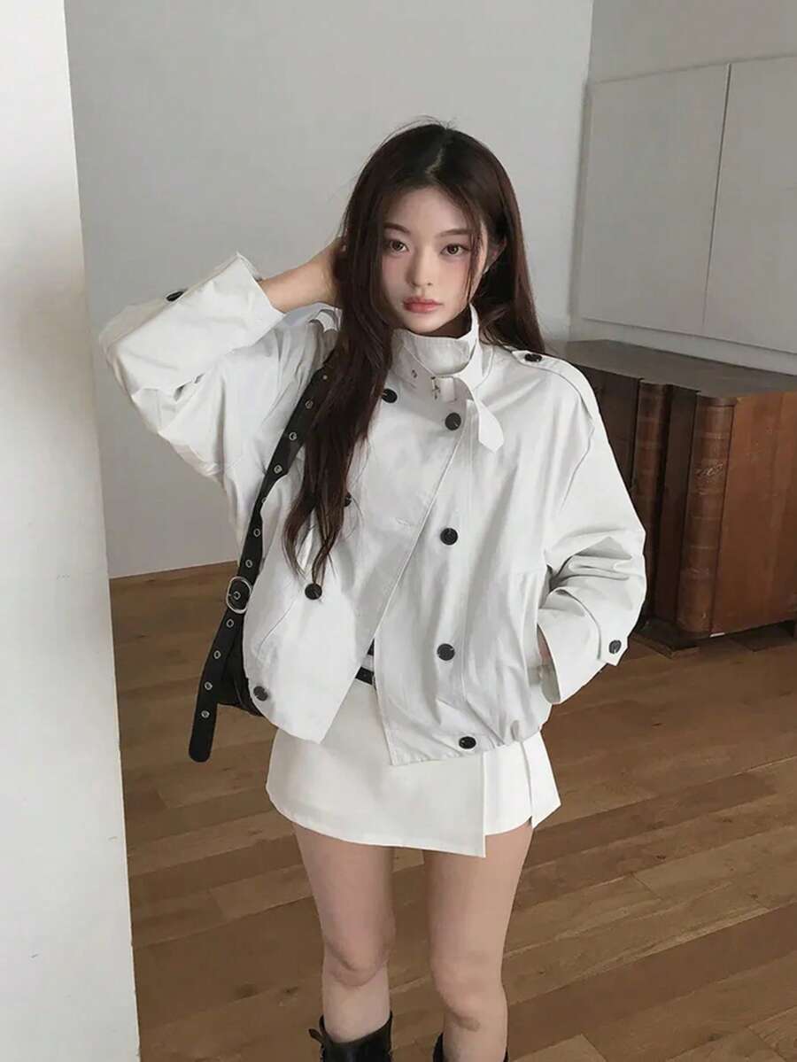 Korean Style Fashion Design Double Breasted Jacket Autumn Winter New Popular Item French Slouchy Chic Versatile Short Women's Top - Grey - View 1