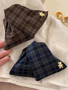 2pcs/1pc Cute Bear Plaid Hair Claw, Simple Polyester Hair Clip, Back Of Head Fashion Hair Claw Decoration, Elegant Elegant Style, Suitable For Women's Daily, Holiday Wear, Spring Summer New Arrival - Multicolor - View 4