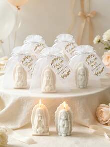 10/6/1 Set - Baptism Gift Virgin Mary Shaped Candles, Prayer Girl Candles With Organza Bags And Tags, Christian Baptism, Communion, Suitable For Baby Shower Gifts, Baby Shower Party, Girl Boy Baptism, Guest Favors, Ideal Choice For Party Supplies And Decorations, Baby Baptism Party Guest Favorites, Church Event Use - Multicolor - View 3