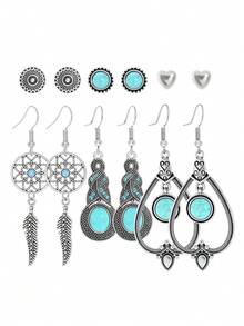 TopHanqi 12 Pairs Random + 24 Pairs Random + 36 Pairs Random + 48 Pairs Random Random Multiple Pairs Earrings Set, Bohemian Turquoise Feather Water Drop Mixed Studs And Hooks With Card Earring Combination - Multicolor - View 9