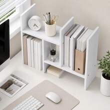 Adjustable Combination Desktop Bookshelf, Multi‑Functional Office Desk Storage Organizer Rack - White - View 3