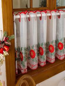 1pc Christmas Holiday Atmosphere Reindeer & Christmas Berry Decorative Short Curtain - 1PC - View 11
