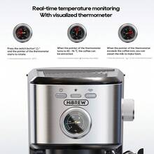 HiBREW H5A 15-Bar Semi-Automatic Espresso Machine, 1.2L Large Capacity, Removable Water Tank For Easy Cleaning, Visual Temperature Gauge, 51mm Comfortable Handle, One-Touch Espresso Extraction - EU F Type Plug(220-240V) - View 5