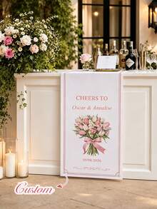 Personalized Wedding Bar Banner, Customized Wedding Welcome Sign, Wedding Tablecloth, Customized Name And Date Fabric Sign, Elegant Reception Decor, Newlywed Gift, Wedding Gift, Welcome Gift, Mother's Day Gift, Anniversary Gift, Party Decor, Home Decor - Multicolor - View 3